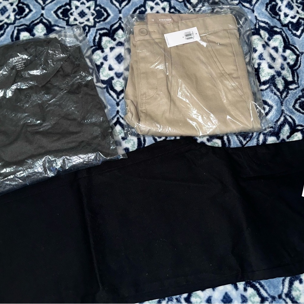 Old navy brand new Black&Tan Pants Set with active kids 3button polo Big kid 12